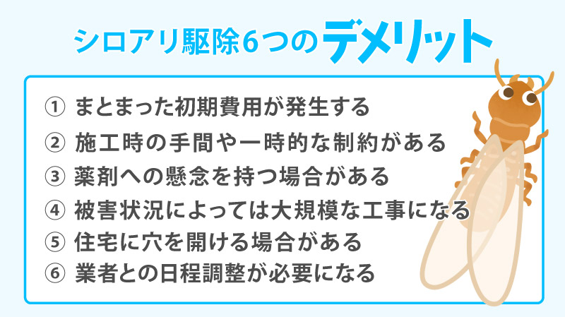 シロアリ駆除の「6のデメリット」:知っておくべき現実
