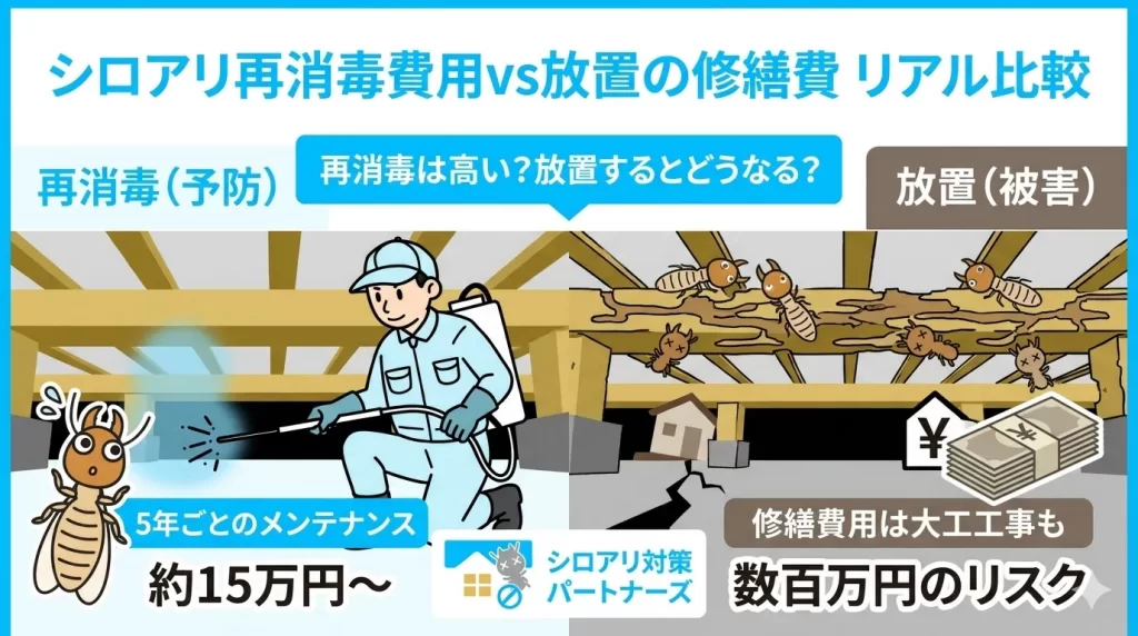 シロアリ再消毒の費用相場は？放置して家が壊れる前の対策と修繕費用のリアルな比較
