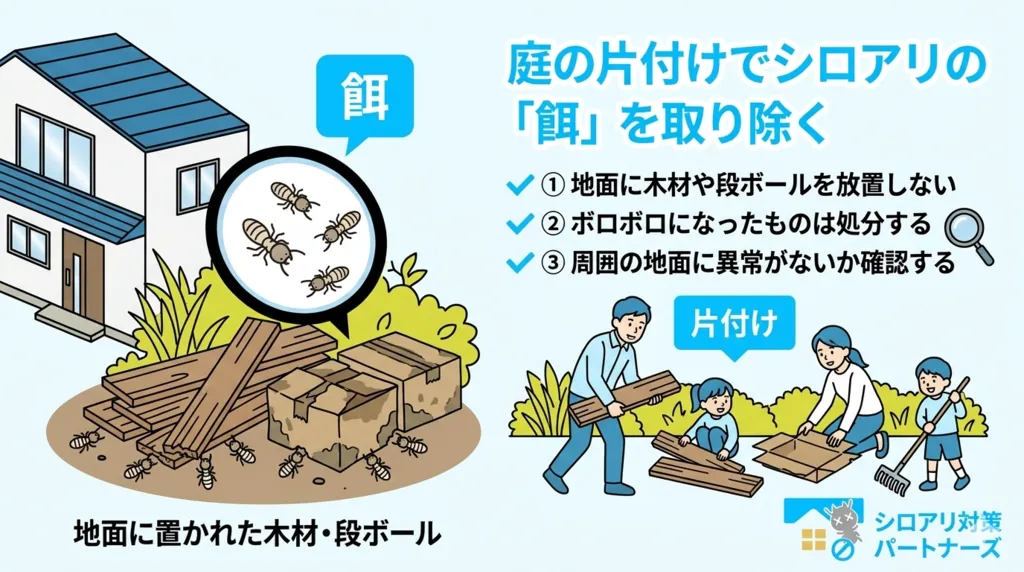 庭や物置に放置された「餌」を取り除く